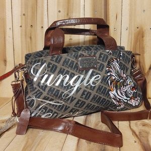 Vintage Don Ed Hardy Designs Handbag Shoulder Bag Jungle Fever Tiger Lioness